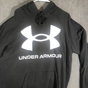 Under Armor Men's XLT  Black Hooded Sweatshirt W/ Large Emblem And Front Pocket